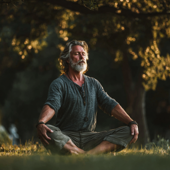 Літній чоловік демонструє гнучкість через йогу